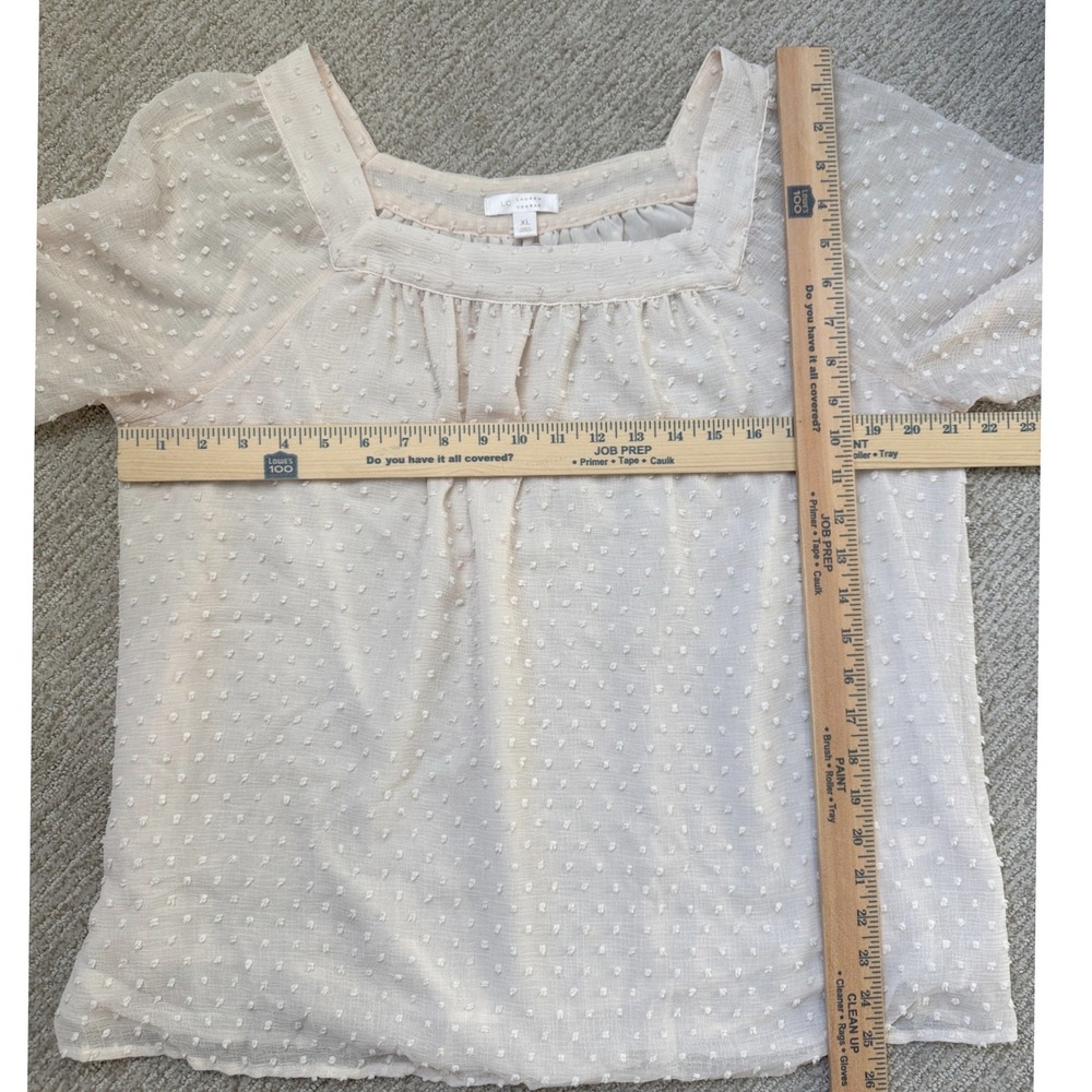 LC Lauren Conrad Swiss Dot Square Neck Blouse Cream Peach XL Long Sleeve - Picture 7 of 7